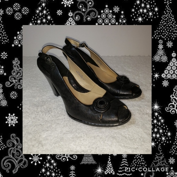 Born Shoes - ⏬ Born Crown Black Leather Peeptoe Size 8.5